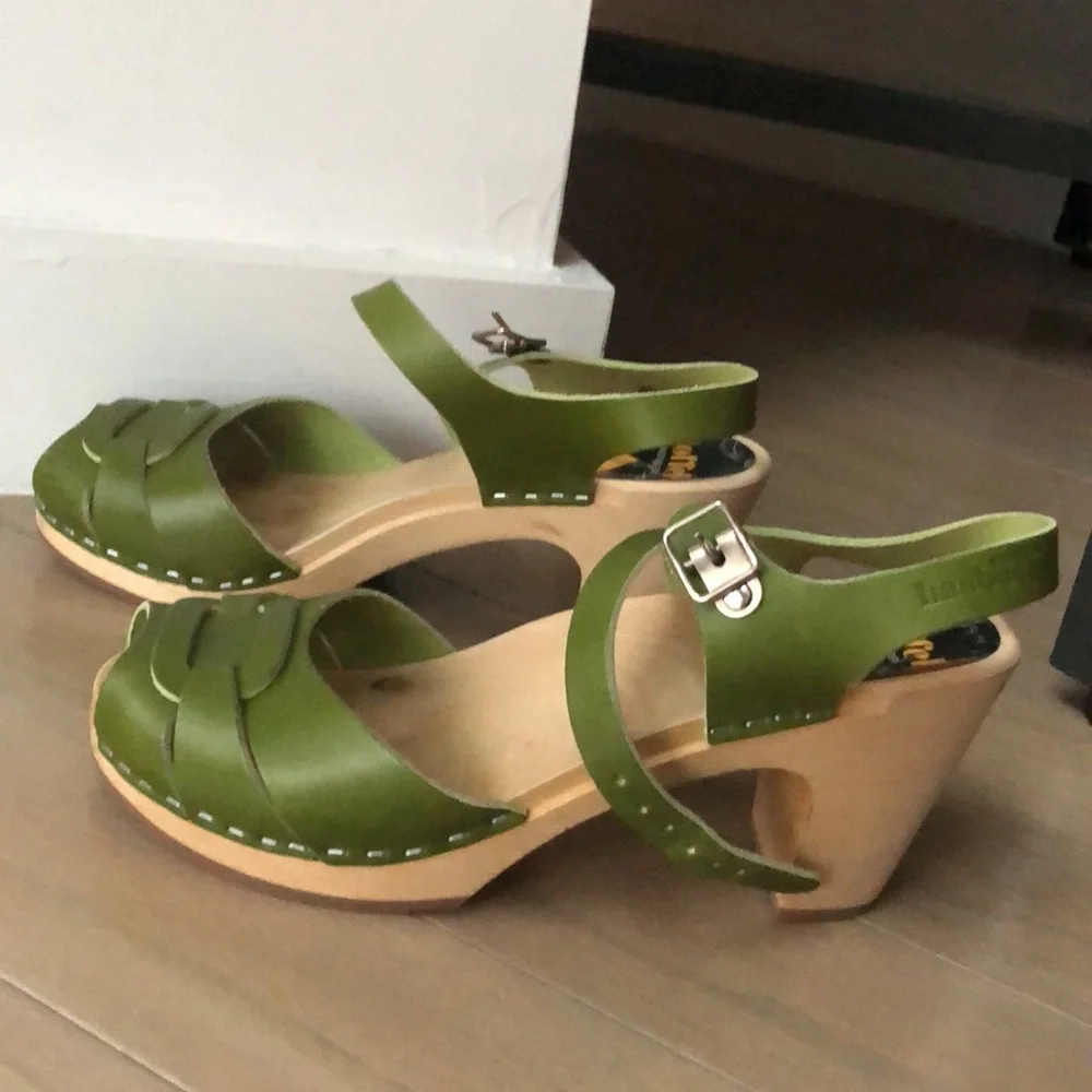 Swedish Hasbeens Green Heeled Sandals - Picture 3 of 7